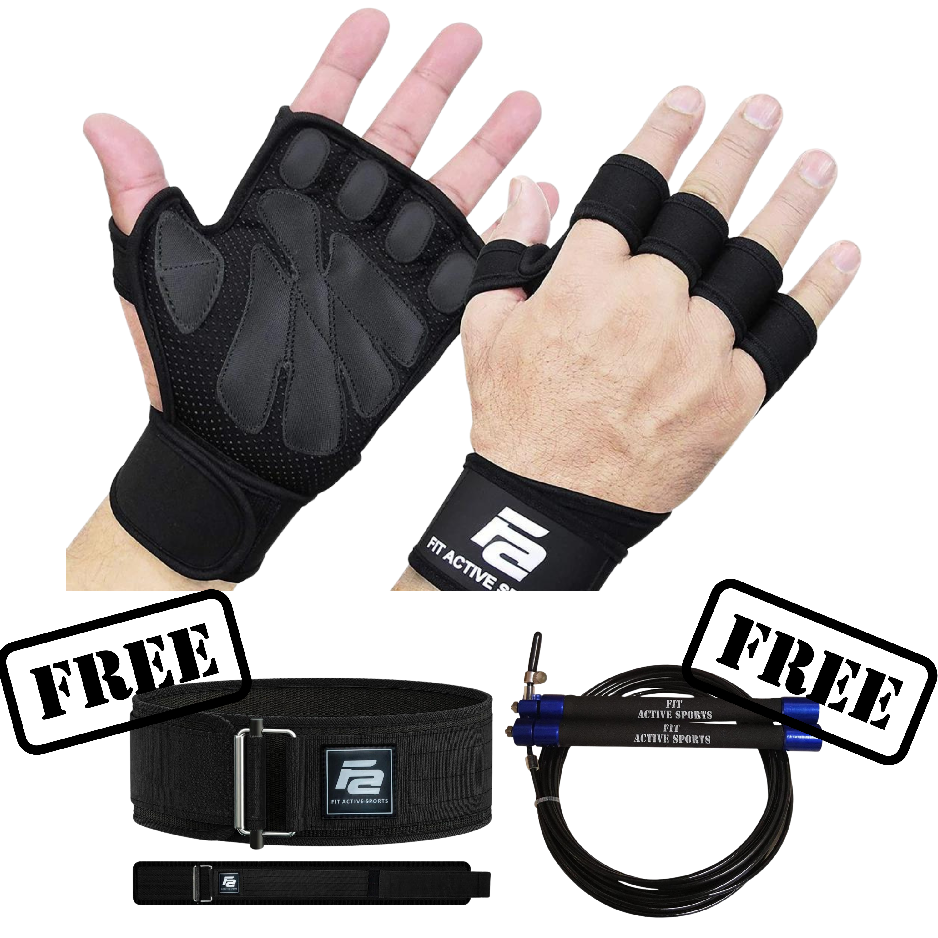 BP - Buy 2 Ventilated Weight Lifting Gloves Get Free Self Locking Belt, Free Jump Rope