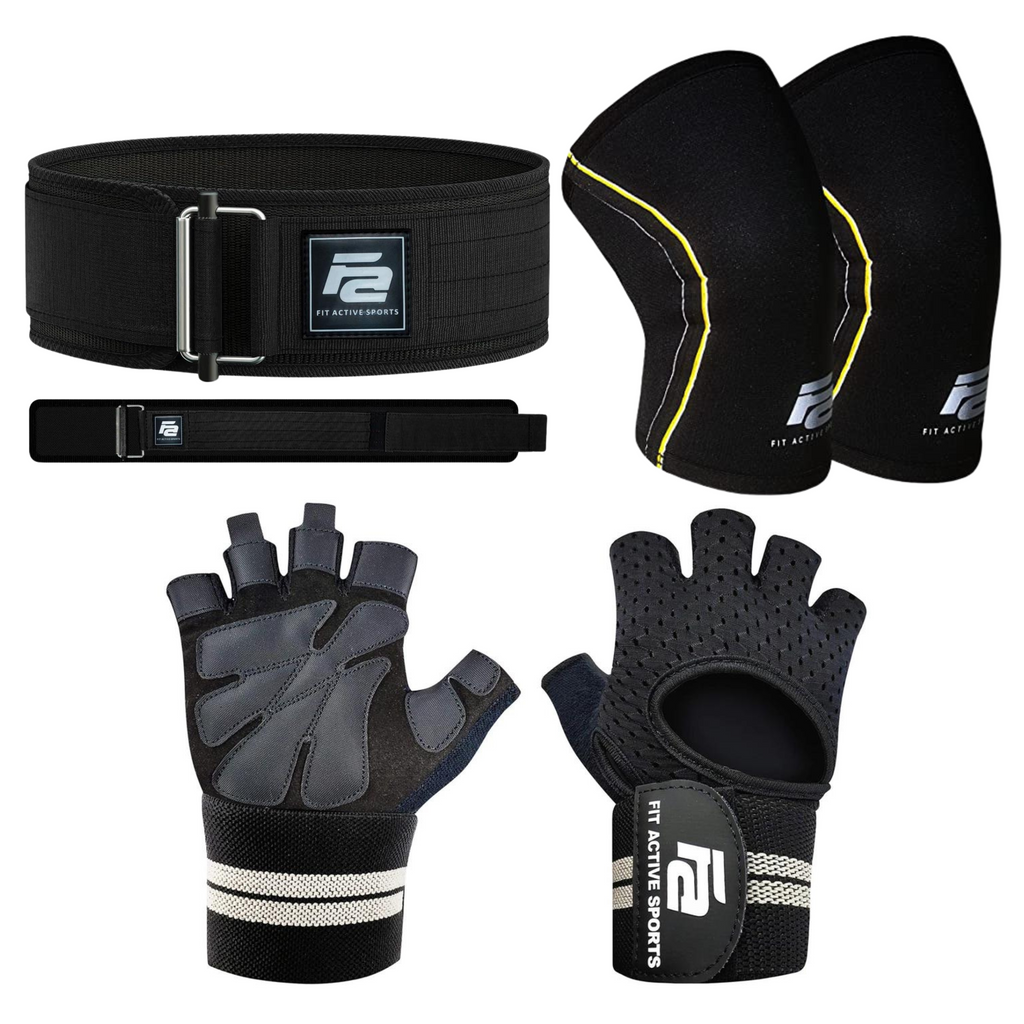 2.0 New Weight Lifting Gloves with Wrist Wraps, Self-Locking Belt and Knee Sleeve