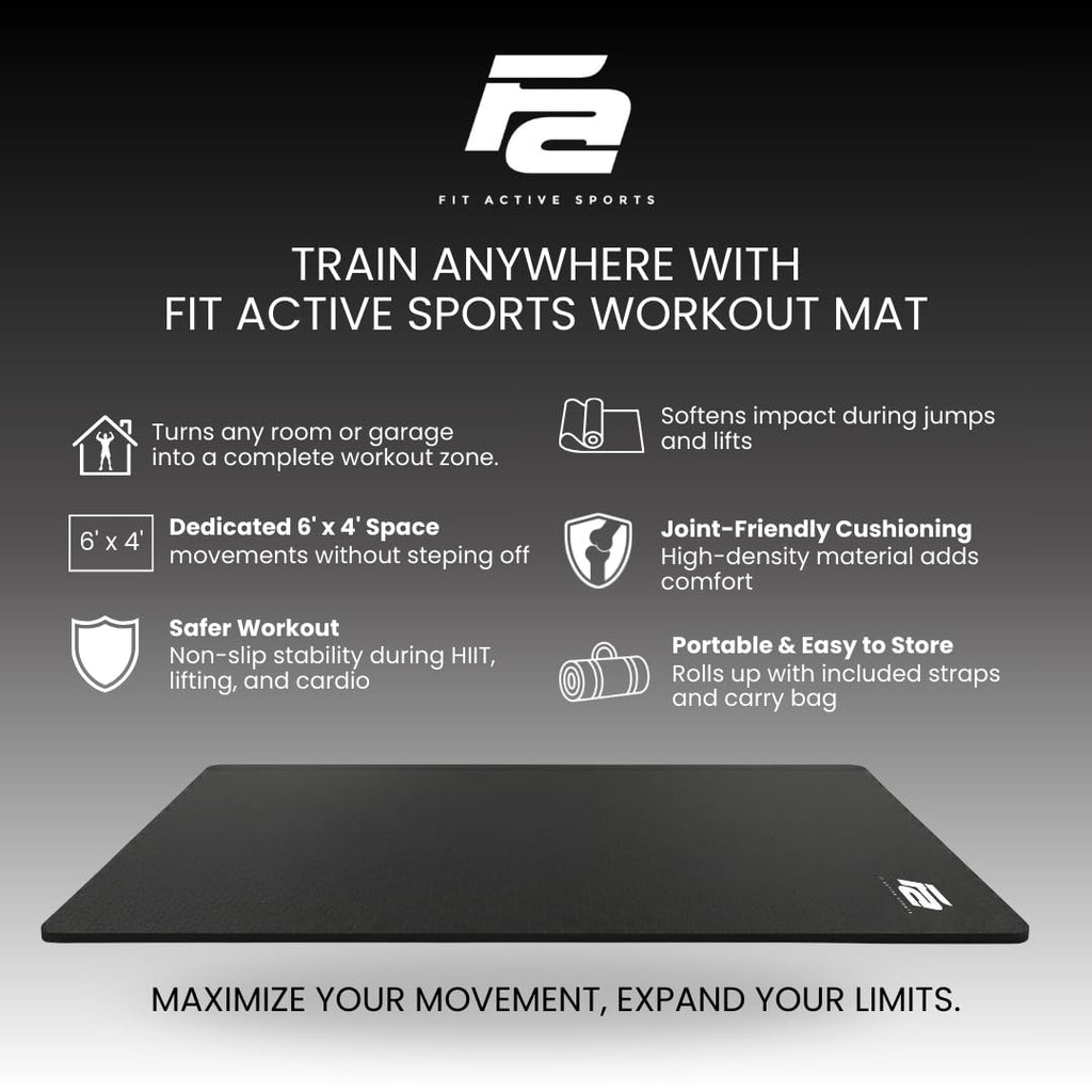 Fit Active Sports Large Exercise Mat 6' x 4' x 8mm | Thick Non-Slip Extra Wide