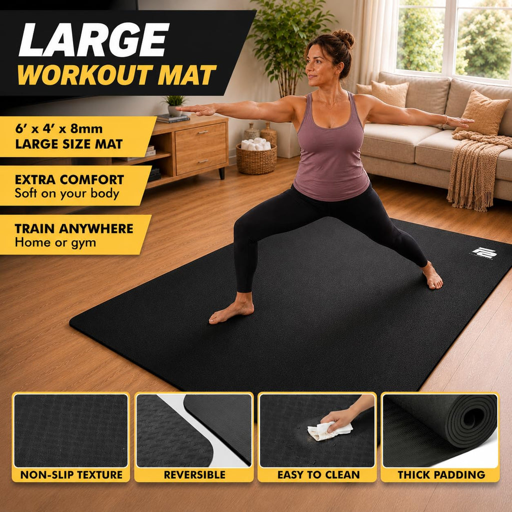 Fit Active Sports Large Exercise Mat 6' x 4' x 8mm | Thick Non-Slip Extra Wide