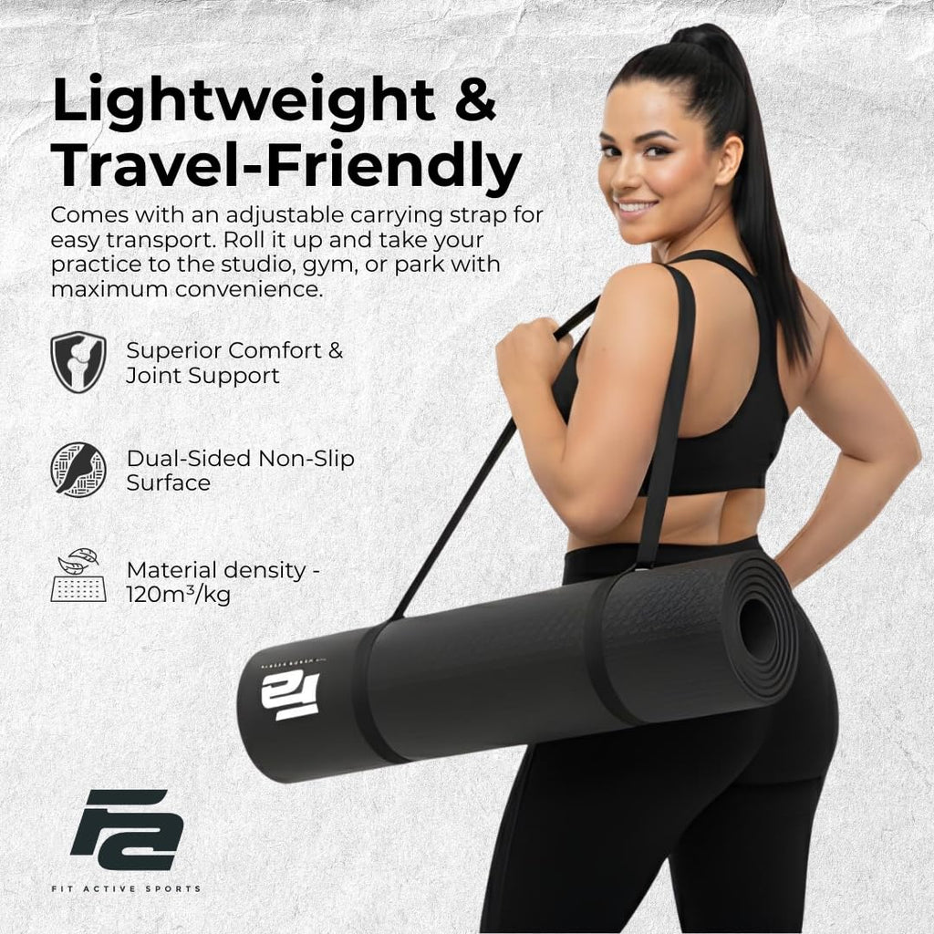 Fit Active Sports Large Exercise Mat 6' x 4' x 8mm | Thick Non-Slip Extra Wide