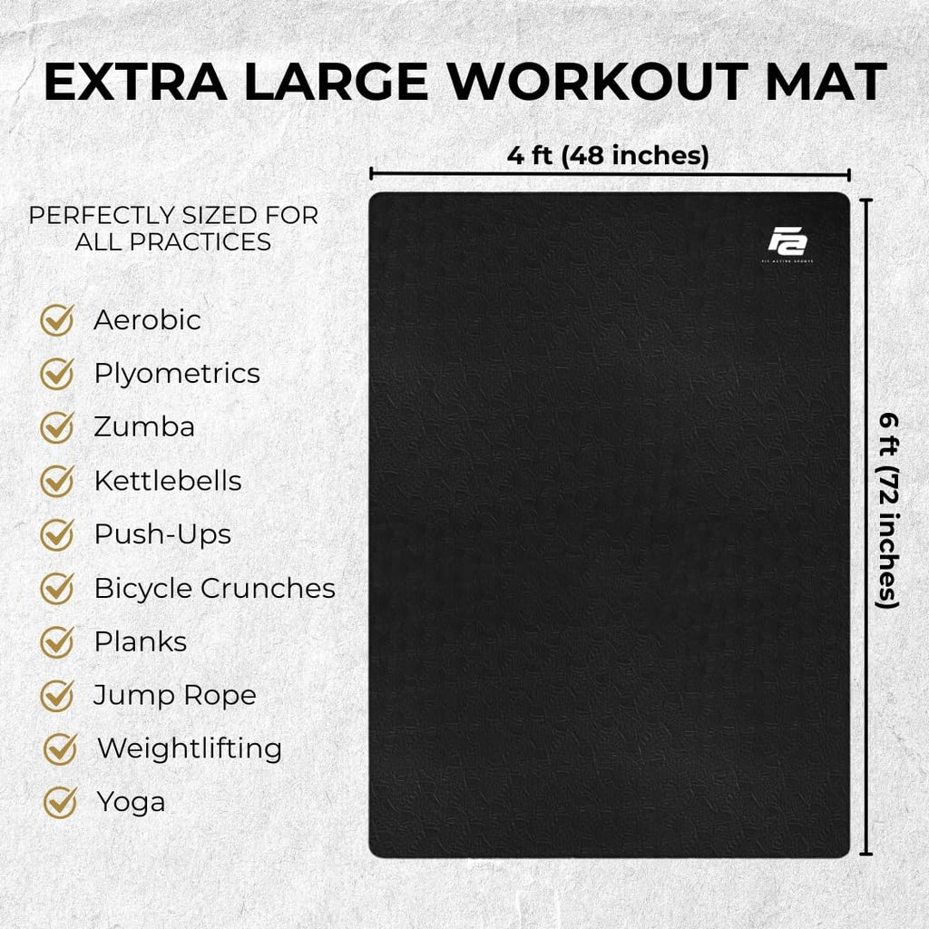 Fit Active Sports Large Exercise Mat 6' x 4' x 8mm | Thick Non-Slip Extra Wide