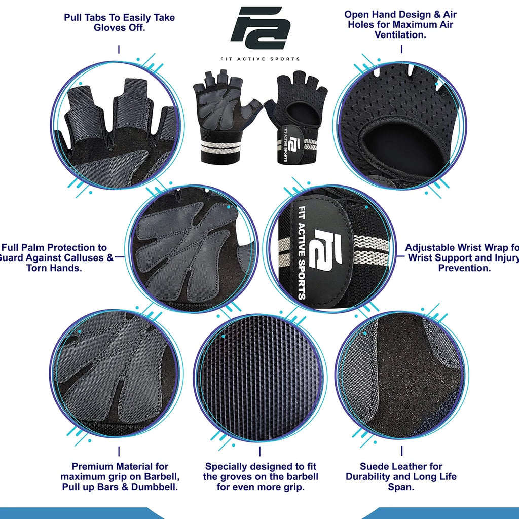 2.0 New Weight Lifting Gloves with Wrist Wraps, Self-Locking Belt and Knee Sleeve