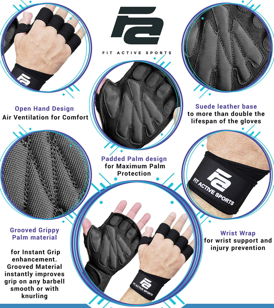 Fit Active Sports 2.0 Ventilated Weight Lifting Gloves with Wrist Wraps
